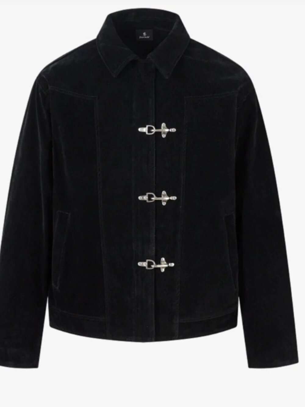 Supermade Men’s Black Faux Suede Bomber Jacket with Silver Toggle Closures